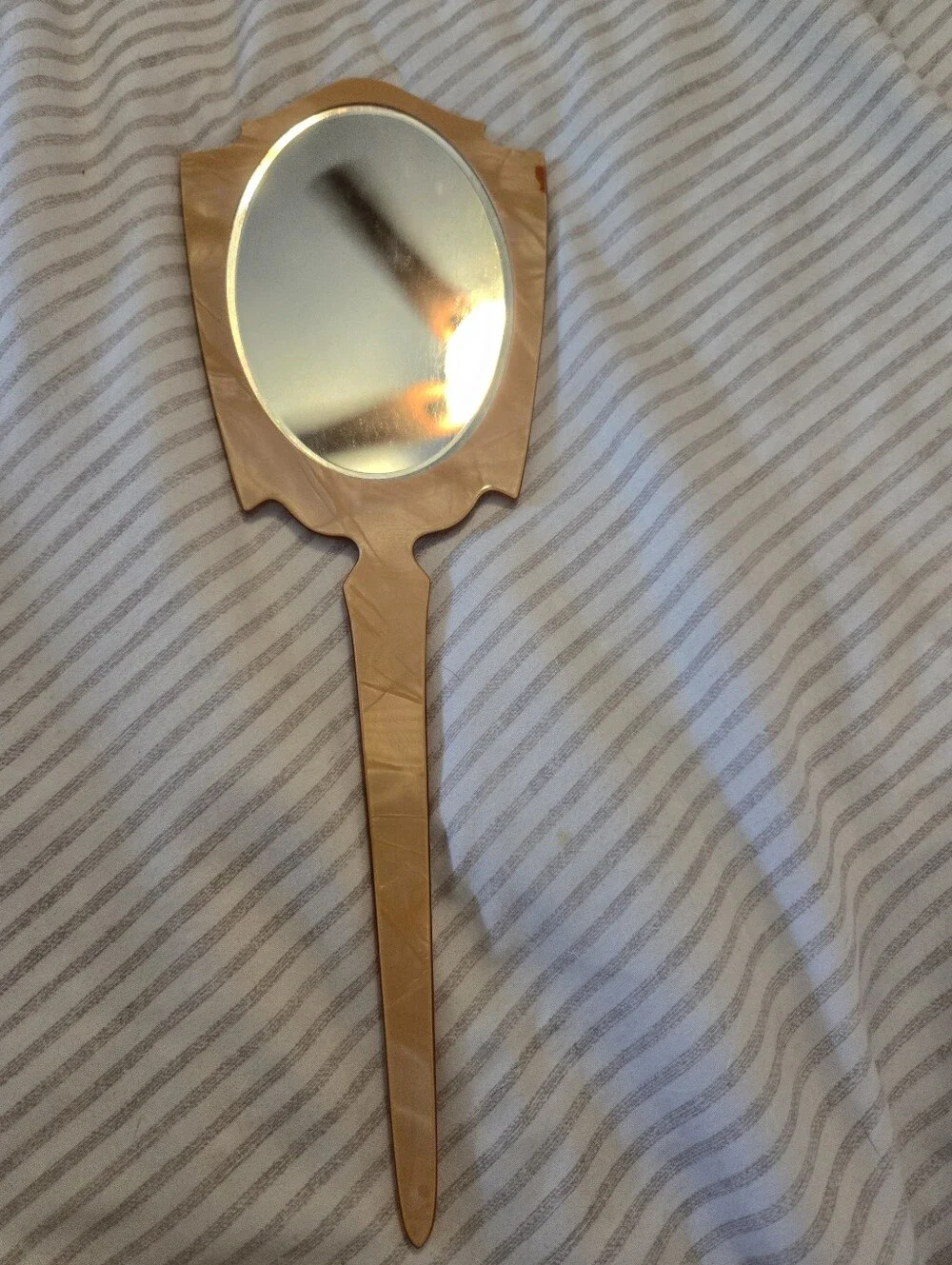 Vintage Art Deco Hand Mirror, 1920s Celluloid Pearlescent Vanity Mirror, Geometr